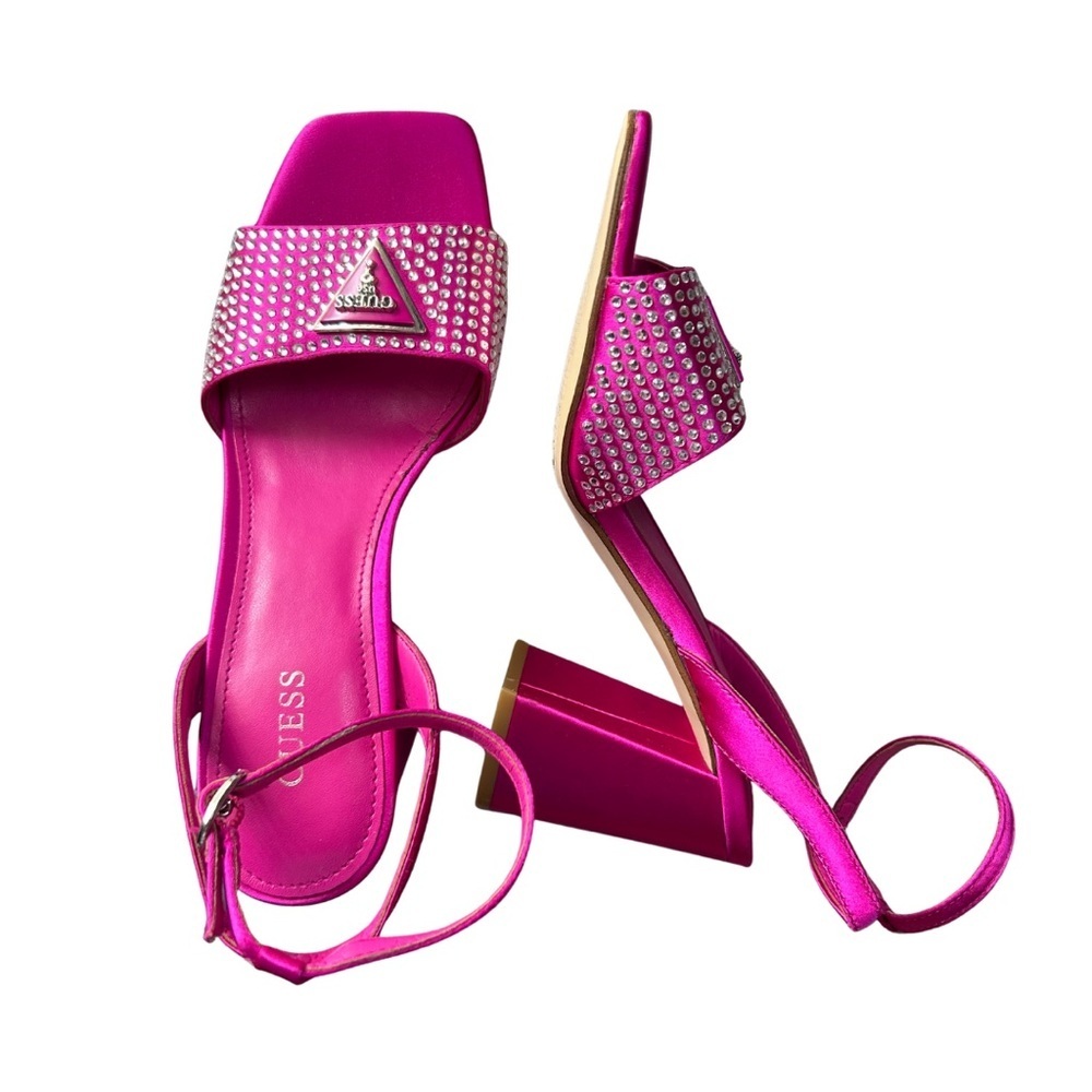 Guess Gelya Embellished Ankle Strap Sandals | Bright Pink | NWT - Picture 7 of 9
